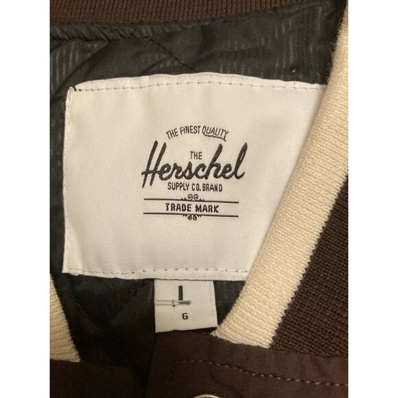 Herschel Supply Co Men’s Button down Varsity Jacket Java Brown Mocha Sz L NWT - Picture 5 of 7